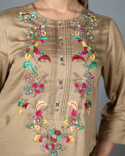 Beige Cotton Silk Kurta Set