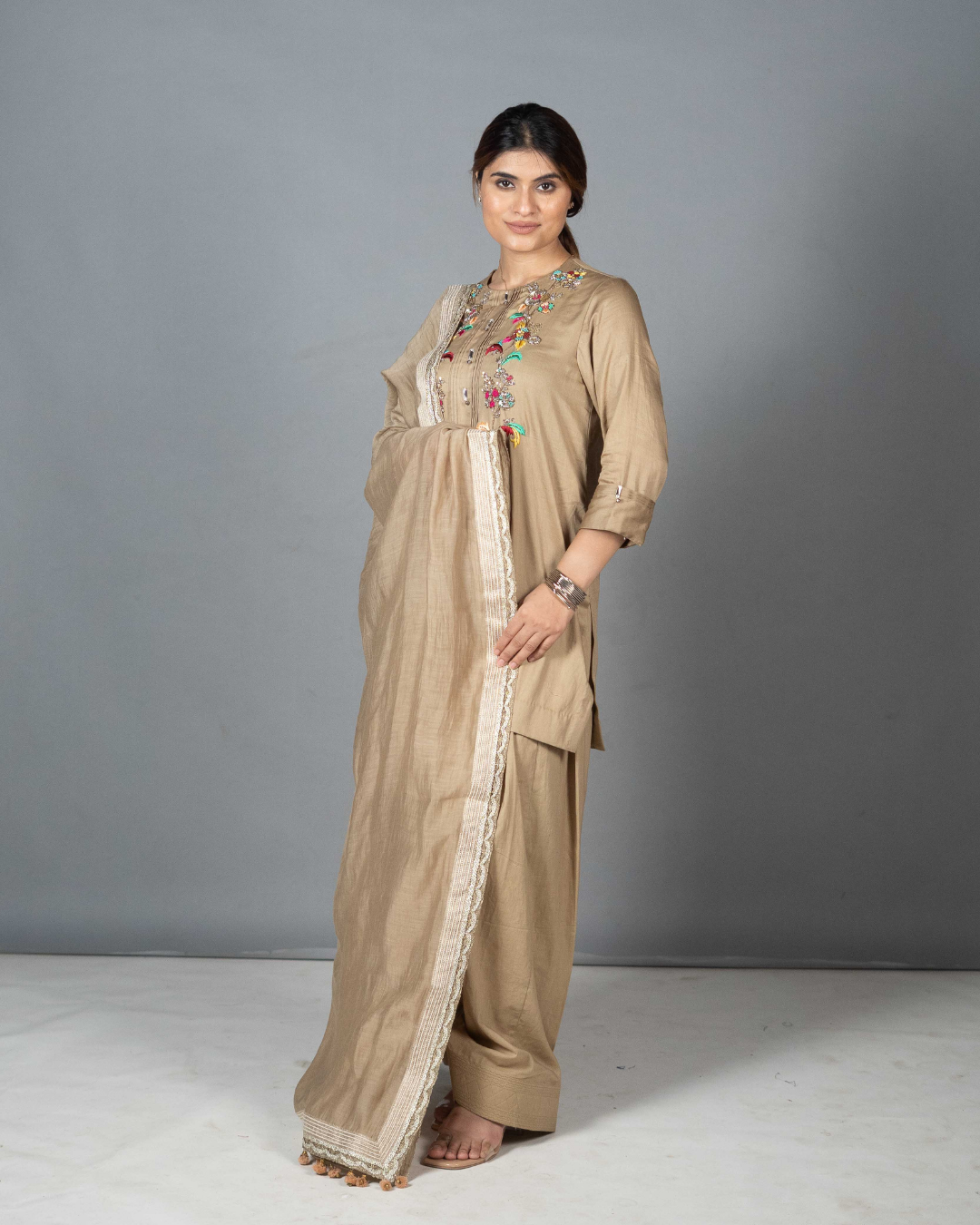 Beige Cotton Silk Kurta Set Main image