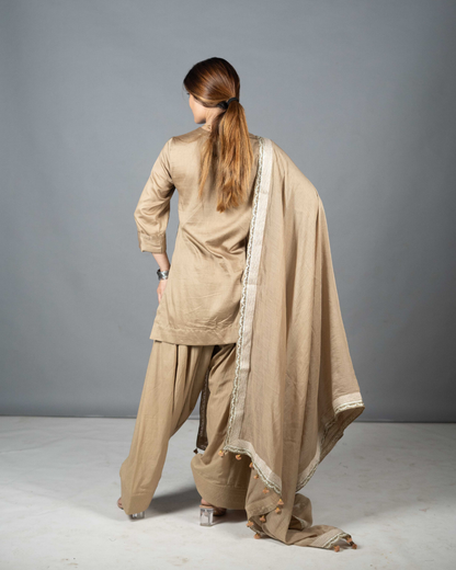 Beige Cotton Silk Kurta Set