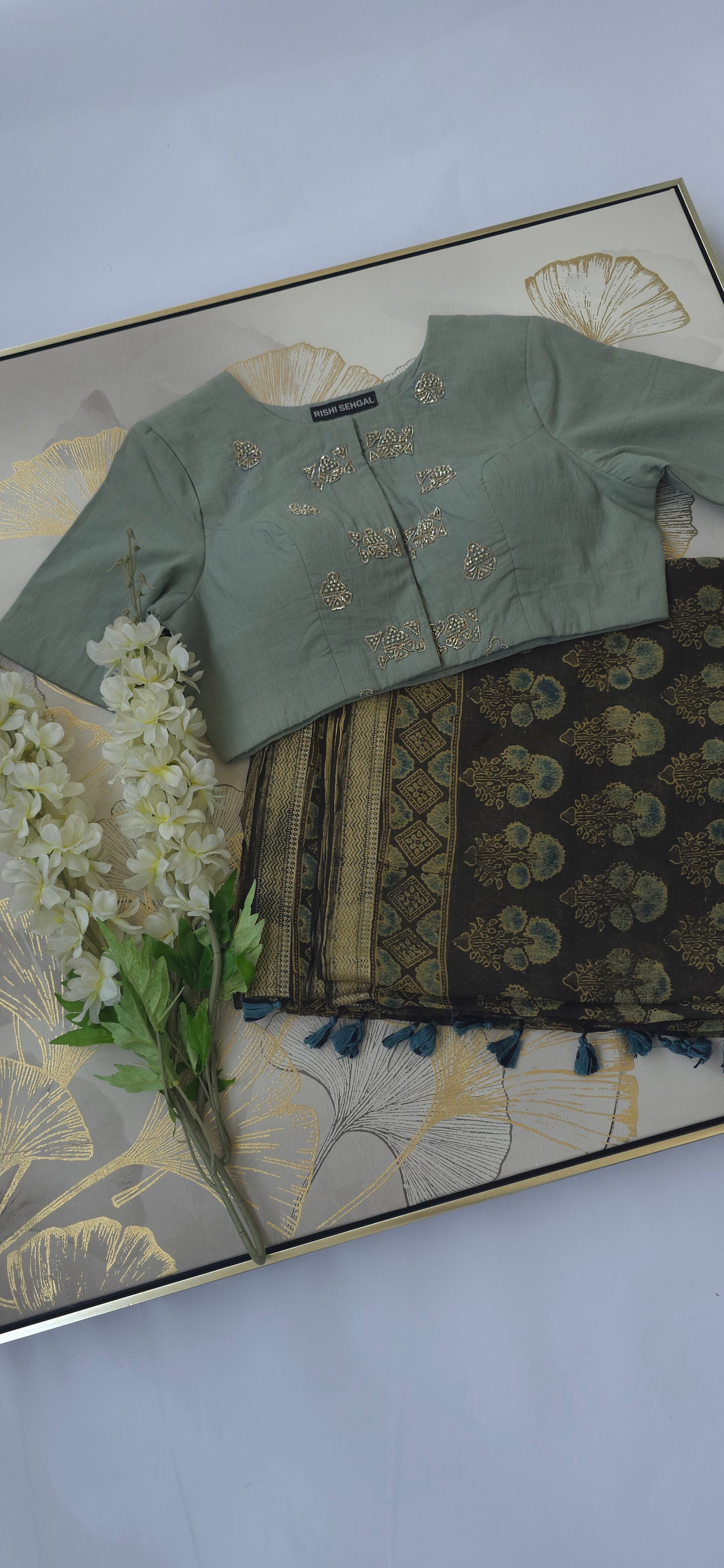 Ethereal Ajrakh Hand Block Printed Saree