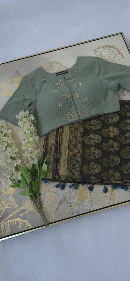Ethereal Ajrakh Hand Block Printed Saree