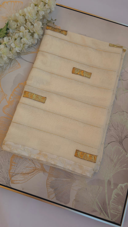 Ivory Gold Chanderi Blend Saree