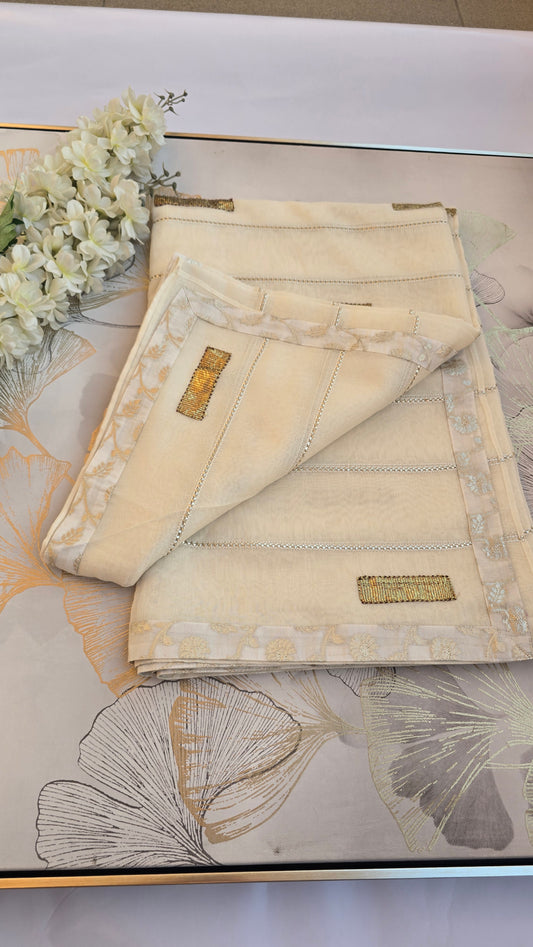 Ivory Gold Chanderi Blend Saree