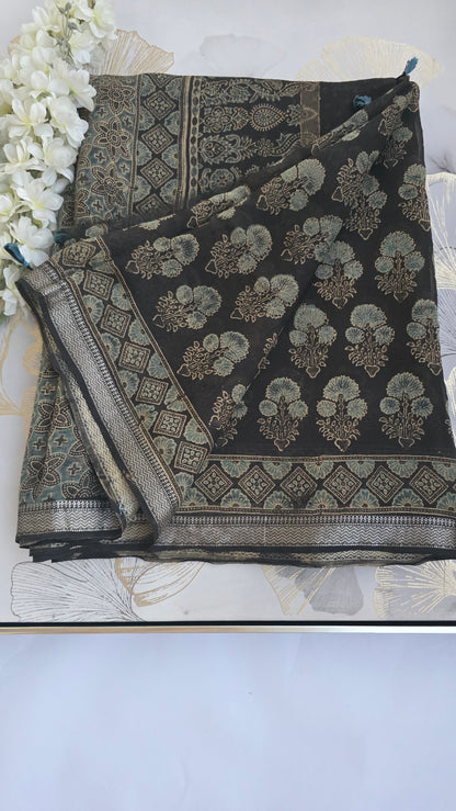 Ethereal Ajrakh Hand Block Printed Saree
