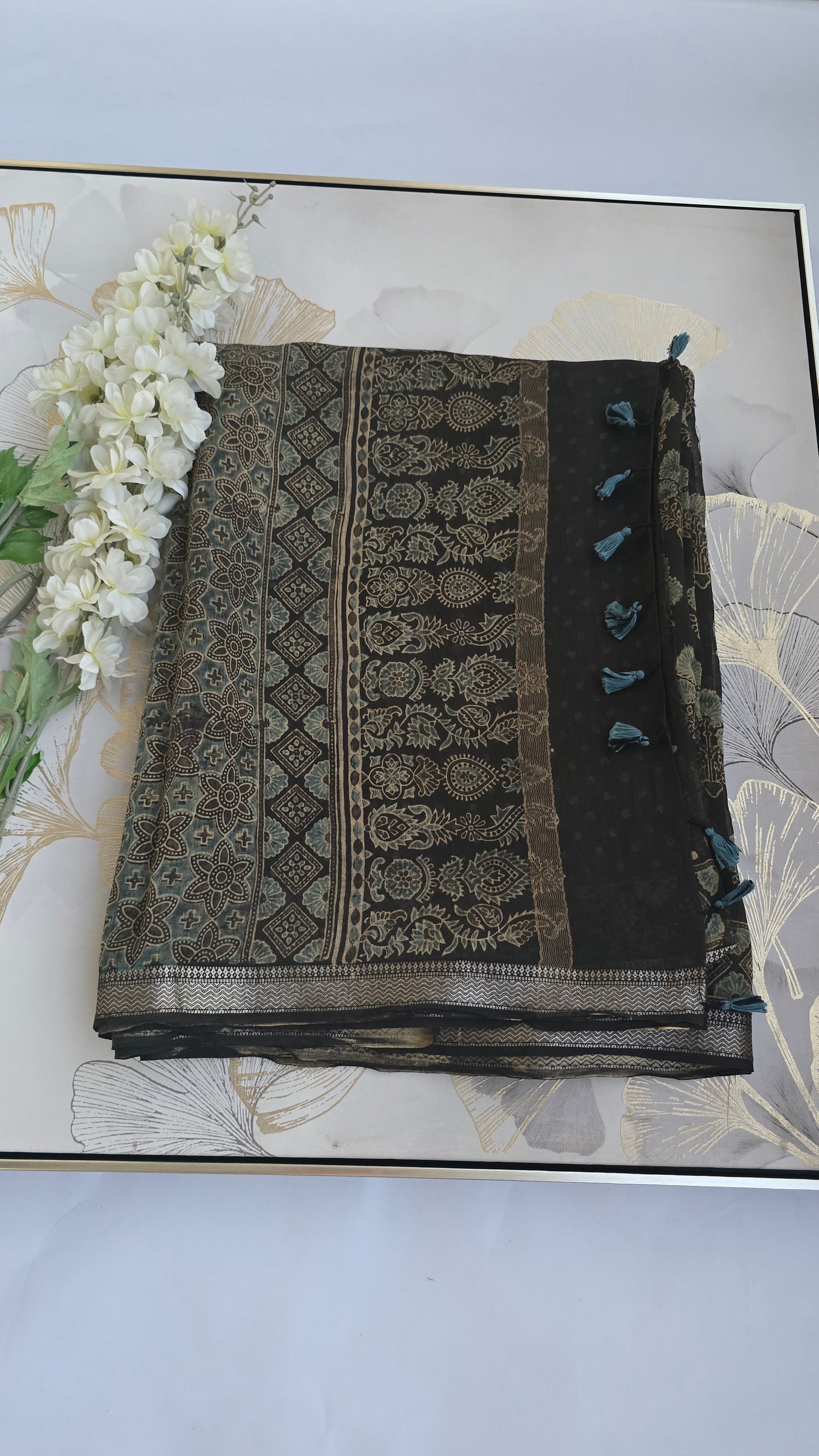 Ethereal Ajrakh Hand Block Printed Saree