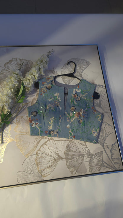 Jharoka Blues Denim Embroidered Blouse