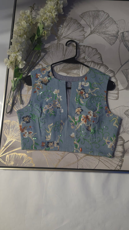 Jharoka Blues Denim Embroidered Blouse