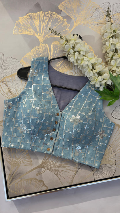 Denim Diva Denim Embroidered Padded Blouse
