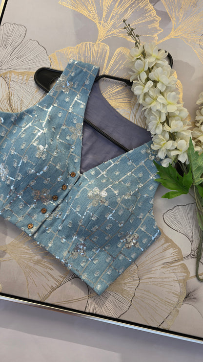 Denim Diva Denim Embroidered Padded Blouse