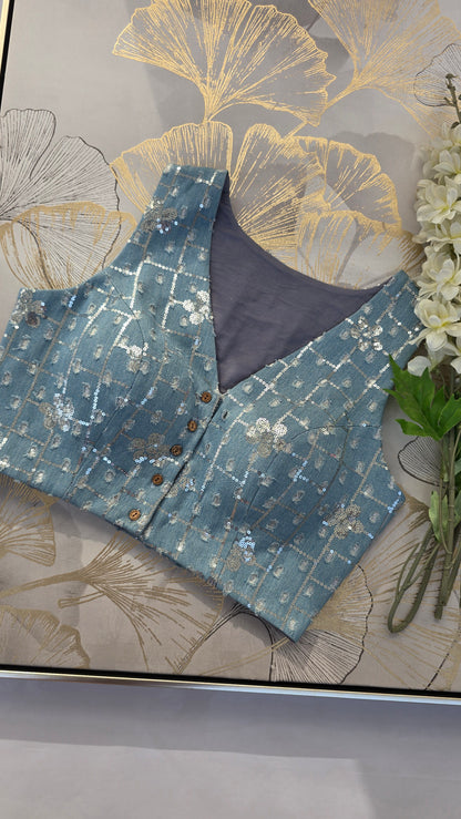 Denim Diva Denim Embroidered Padded Blouse