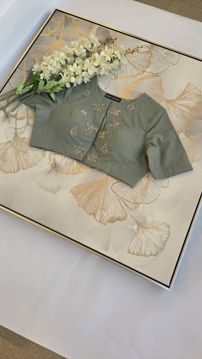 Sage Serenity Cotton Hand Embroidery Blouse