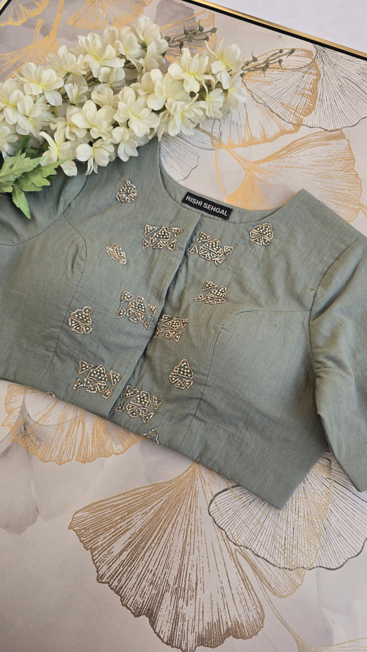 Sage Serenity Cotton Hand Embroidery Blouse