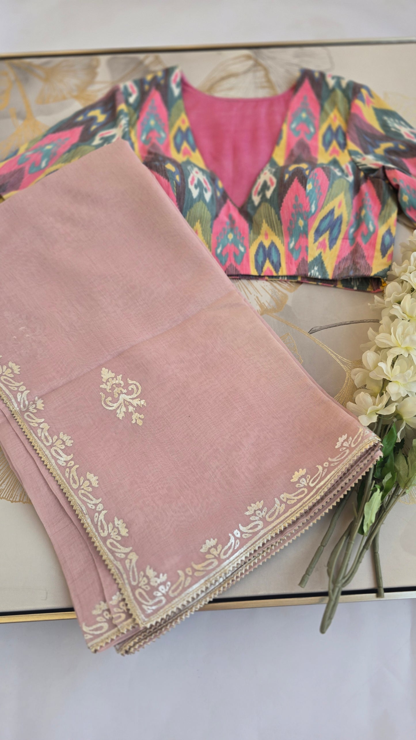 Silken Rose Mul Chanderi Sare