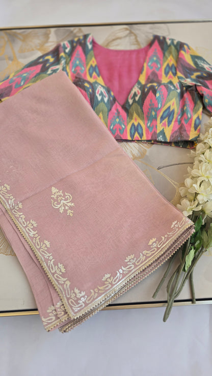 Silken Rose Mul Chanderi Sare