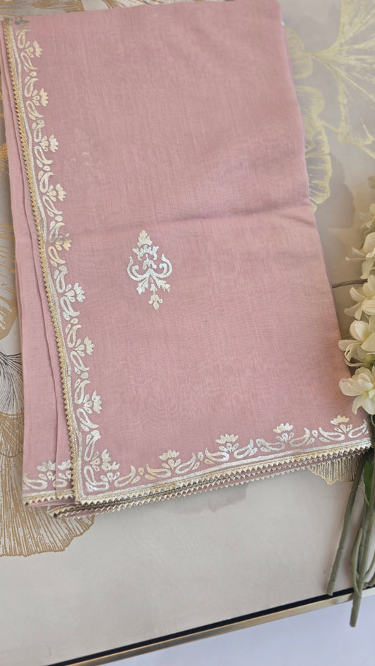 Silken Rose Mul Chanderi Sare