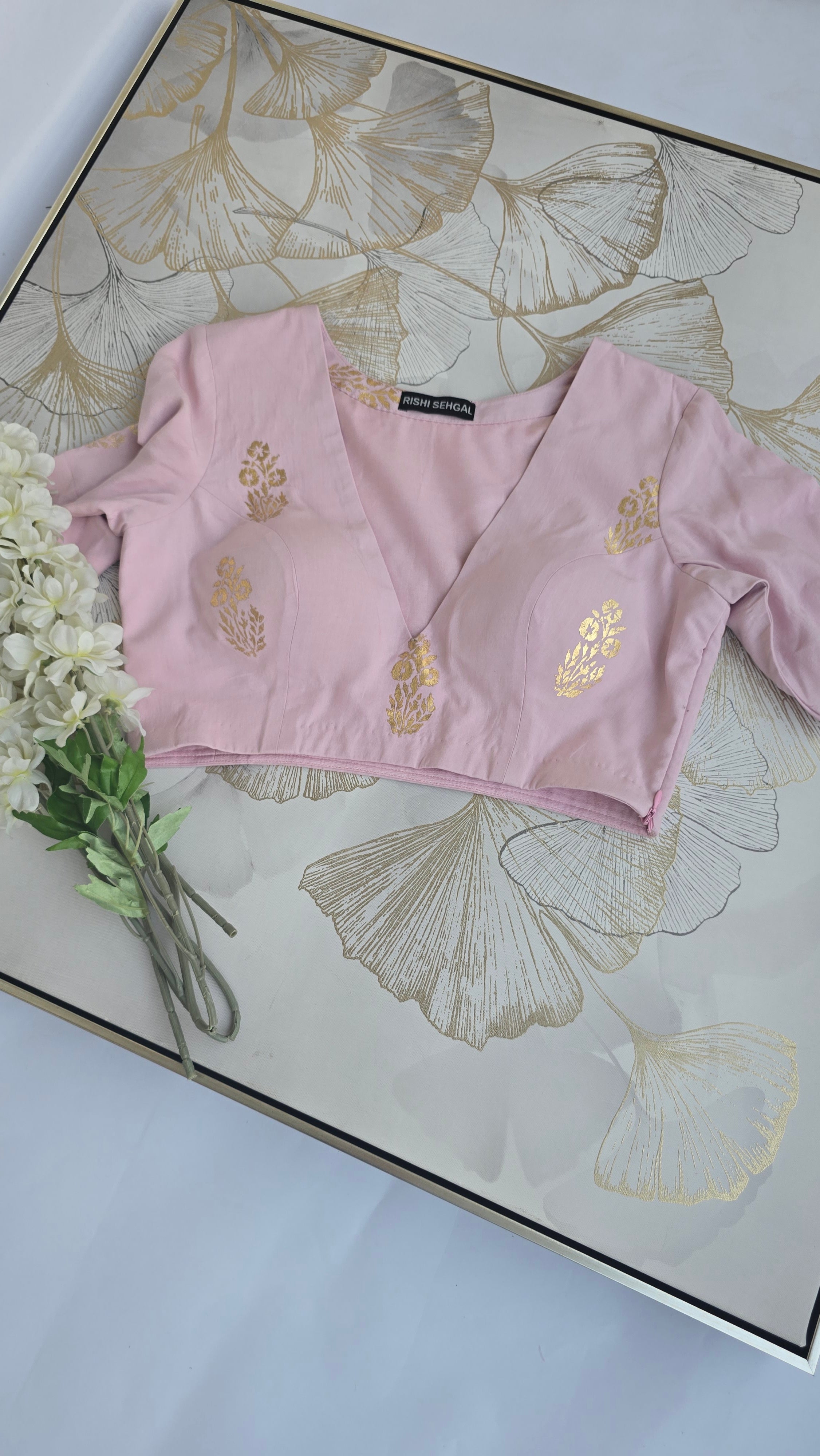 Gulabi Shimmer Modal Foil Hand Block Print Blouse Secondary image