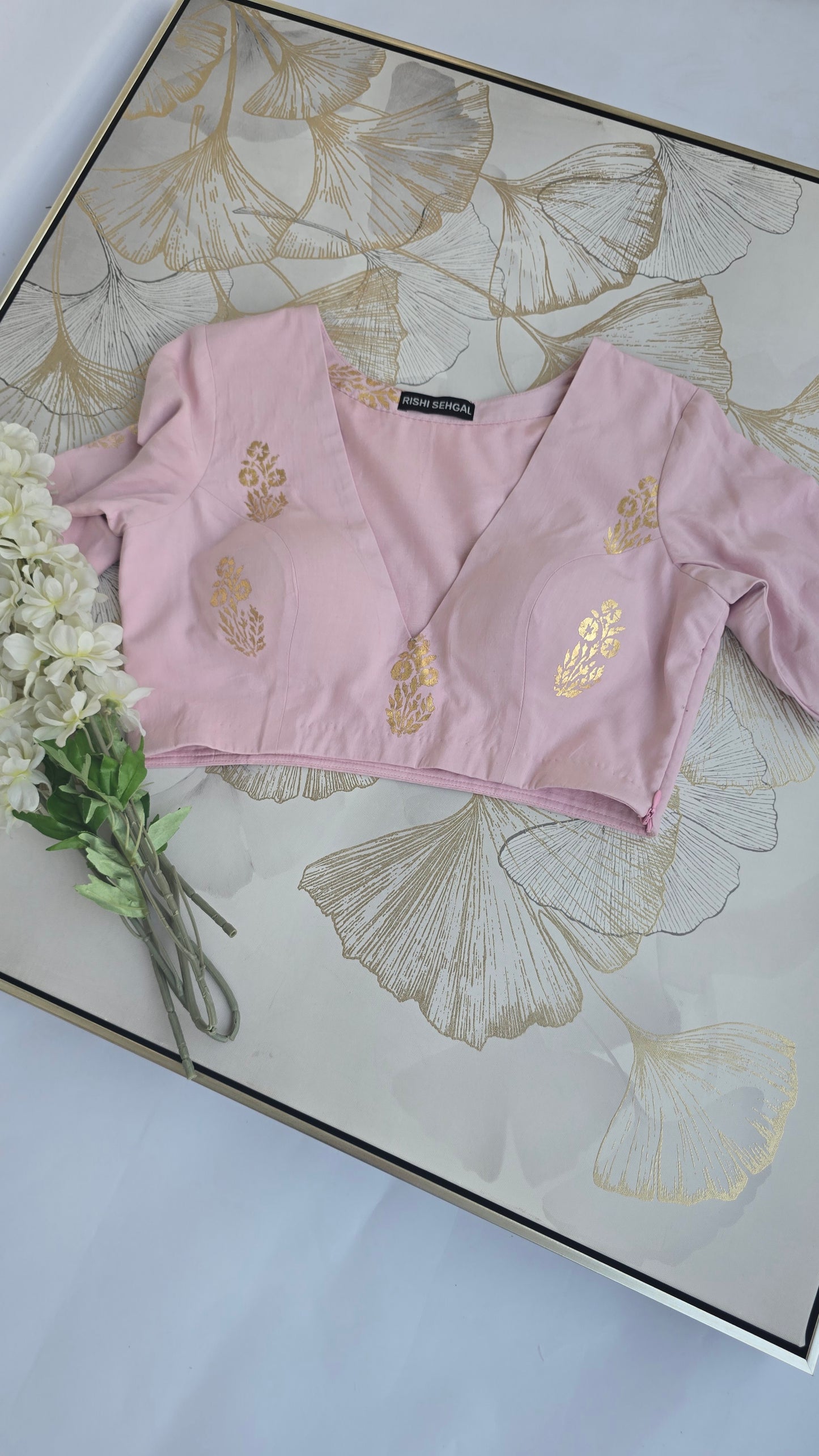 Gulabi Shimmer Modal Foil Hand Block Print Blouse