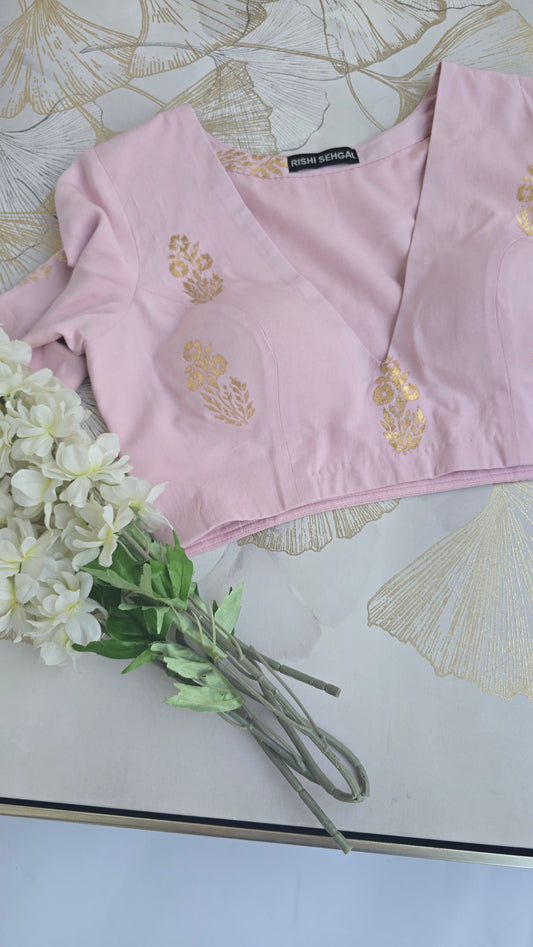 Gulabi Shimmer Modal Foil Hand Block Print Blouse