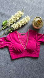 Fuchsia Pink Cotton Georgette Hand Embroidered Blouse