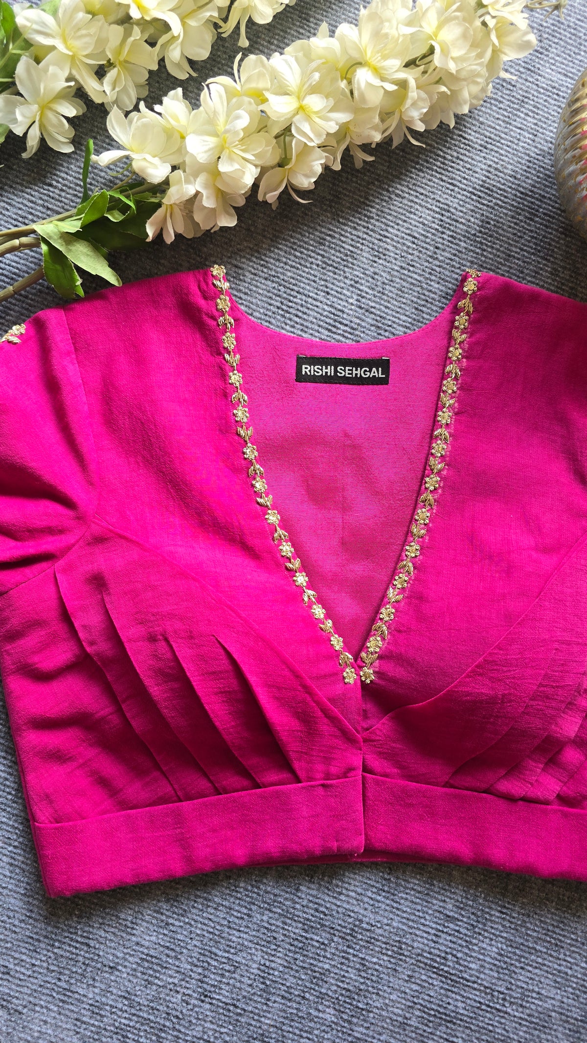 Fuchsia Pink Cotton Georgette Hand Embroidered Blouse