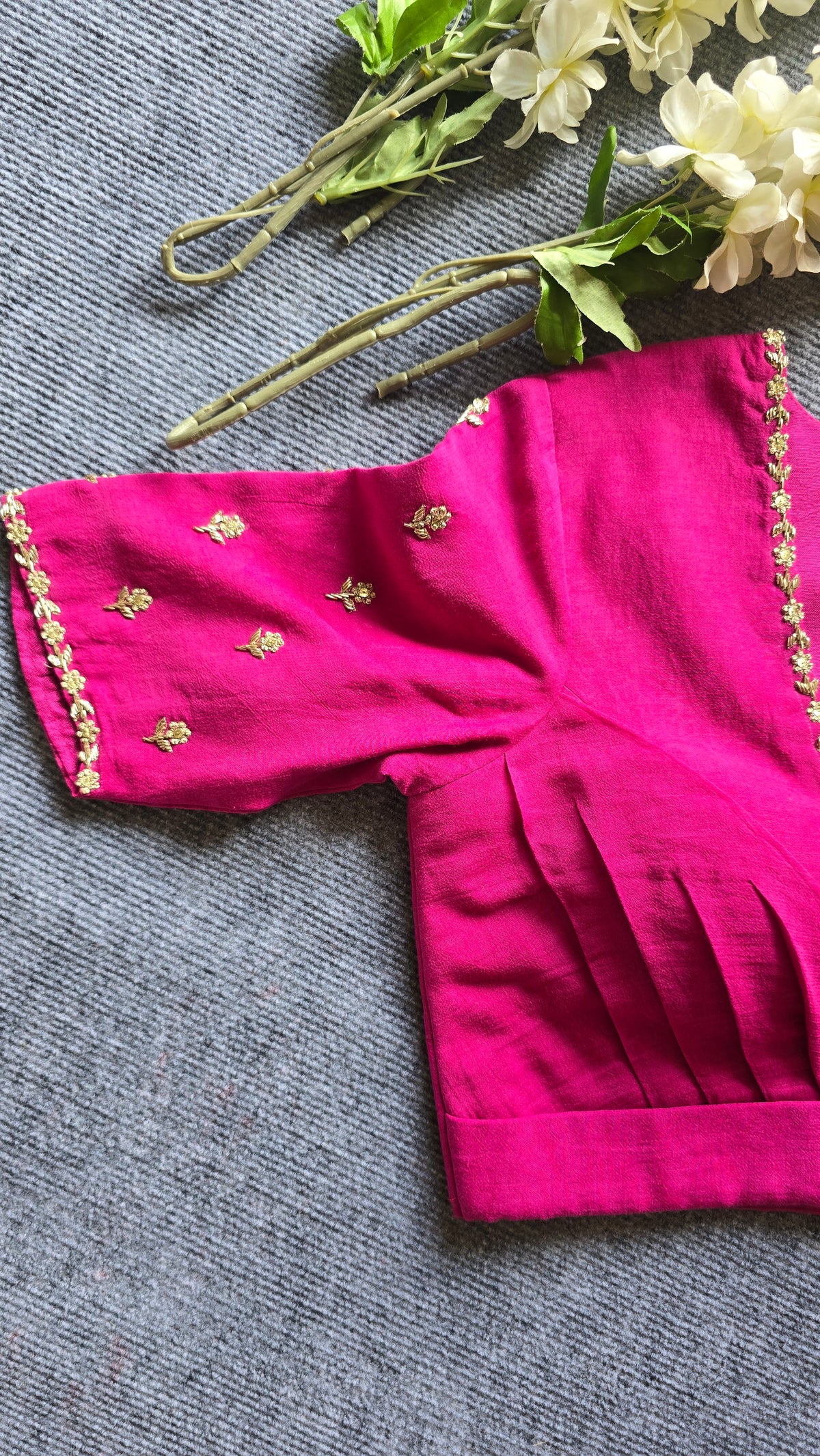 Fuchsia Pink Cotton Georgette Hand Embroidered Blouse