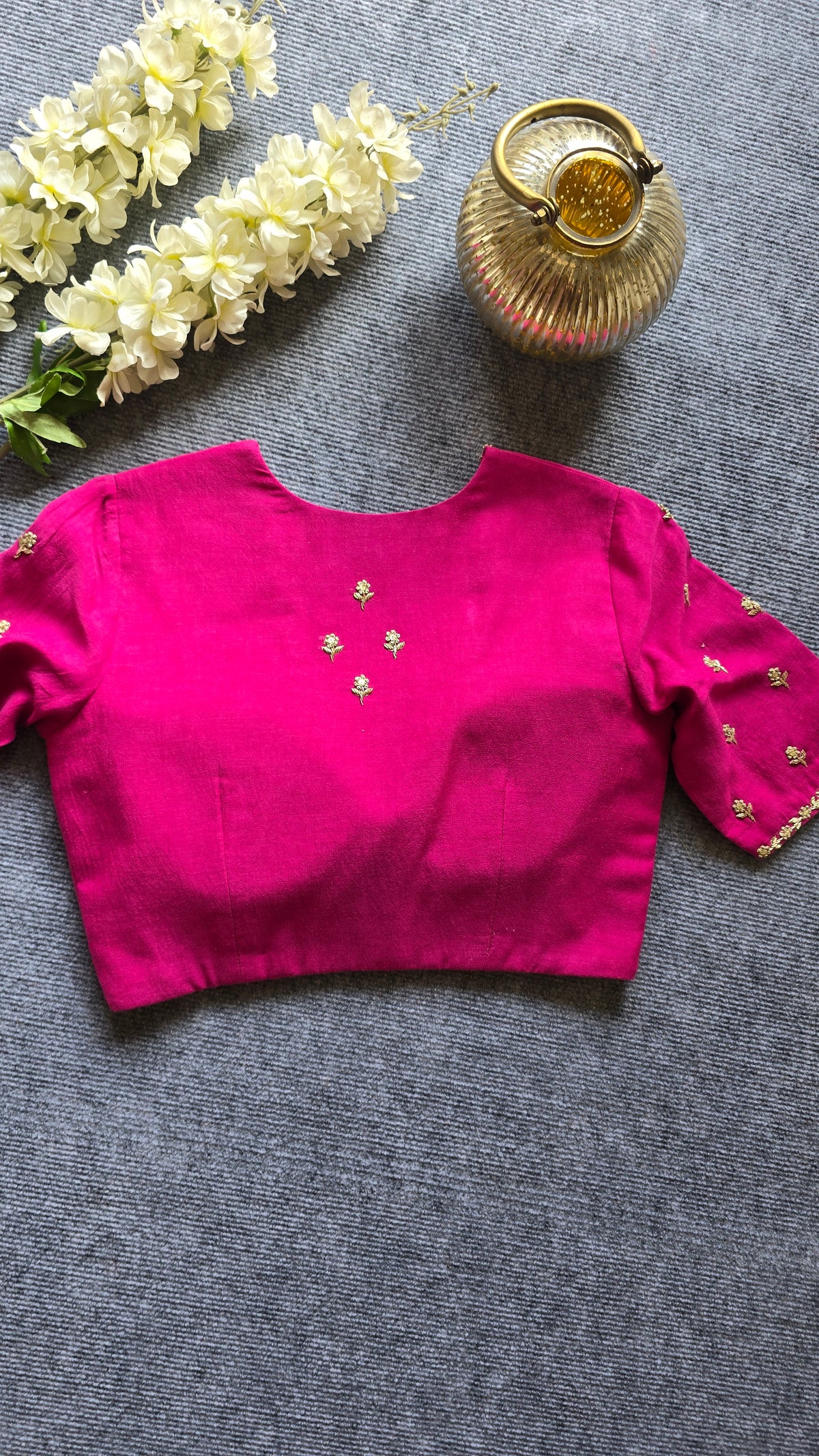 Fuchsia Pink Cotton Georgette Hand Embroidered Blouse