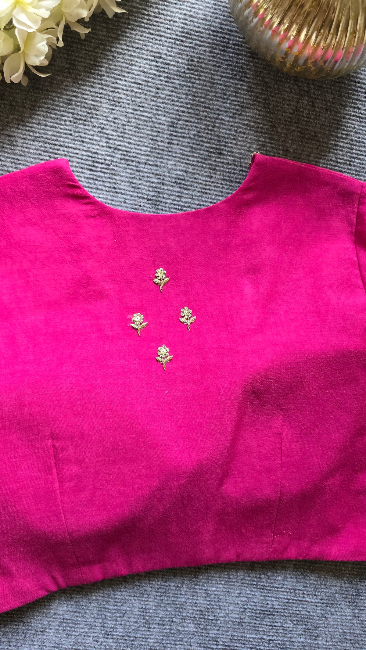 Fuchsia Pink Cotton Georgette Hand Embroidered Blouse