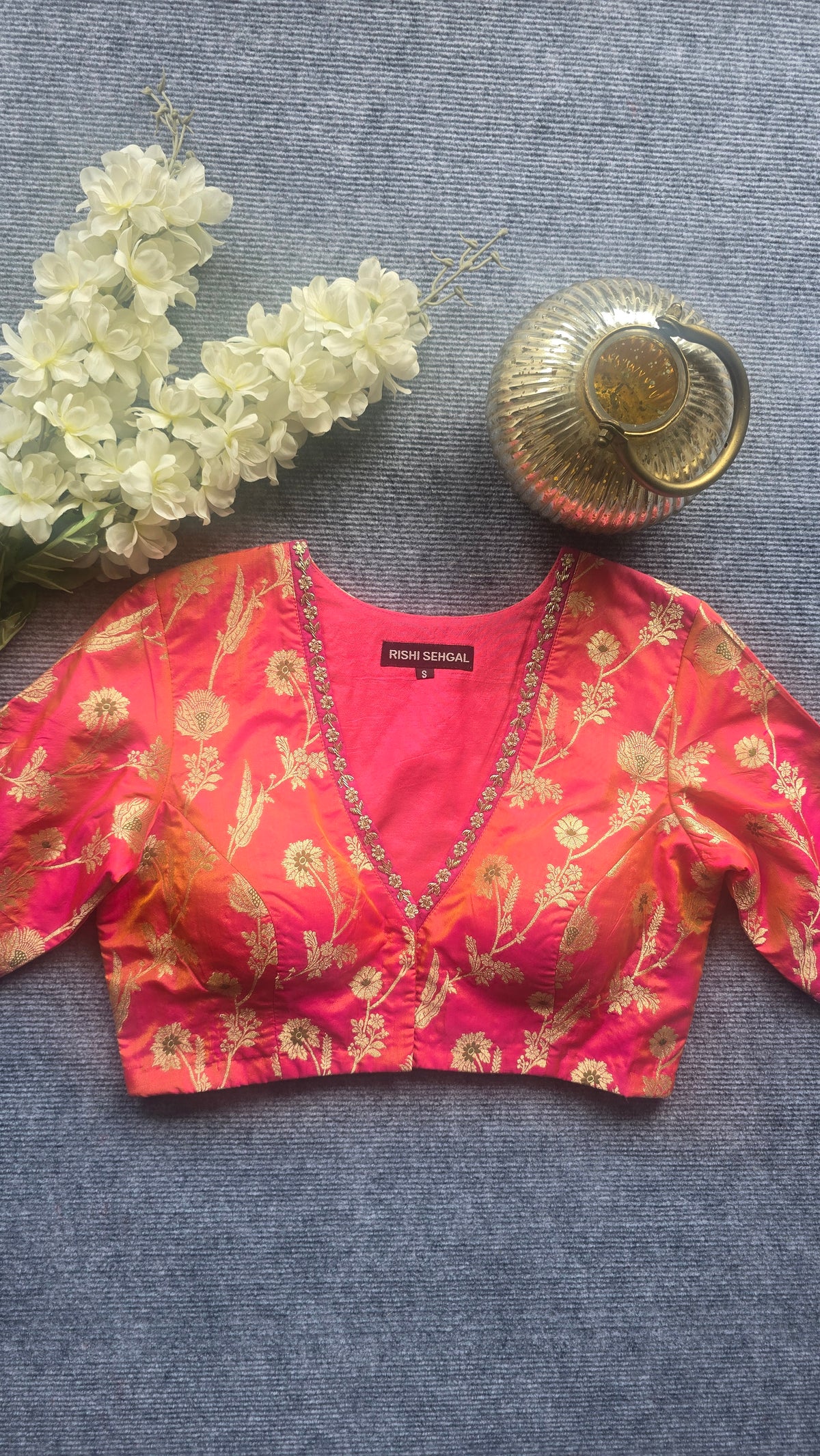 Pink Silk Brocade Embroidere Blouse