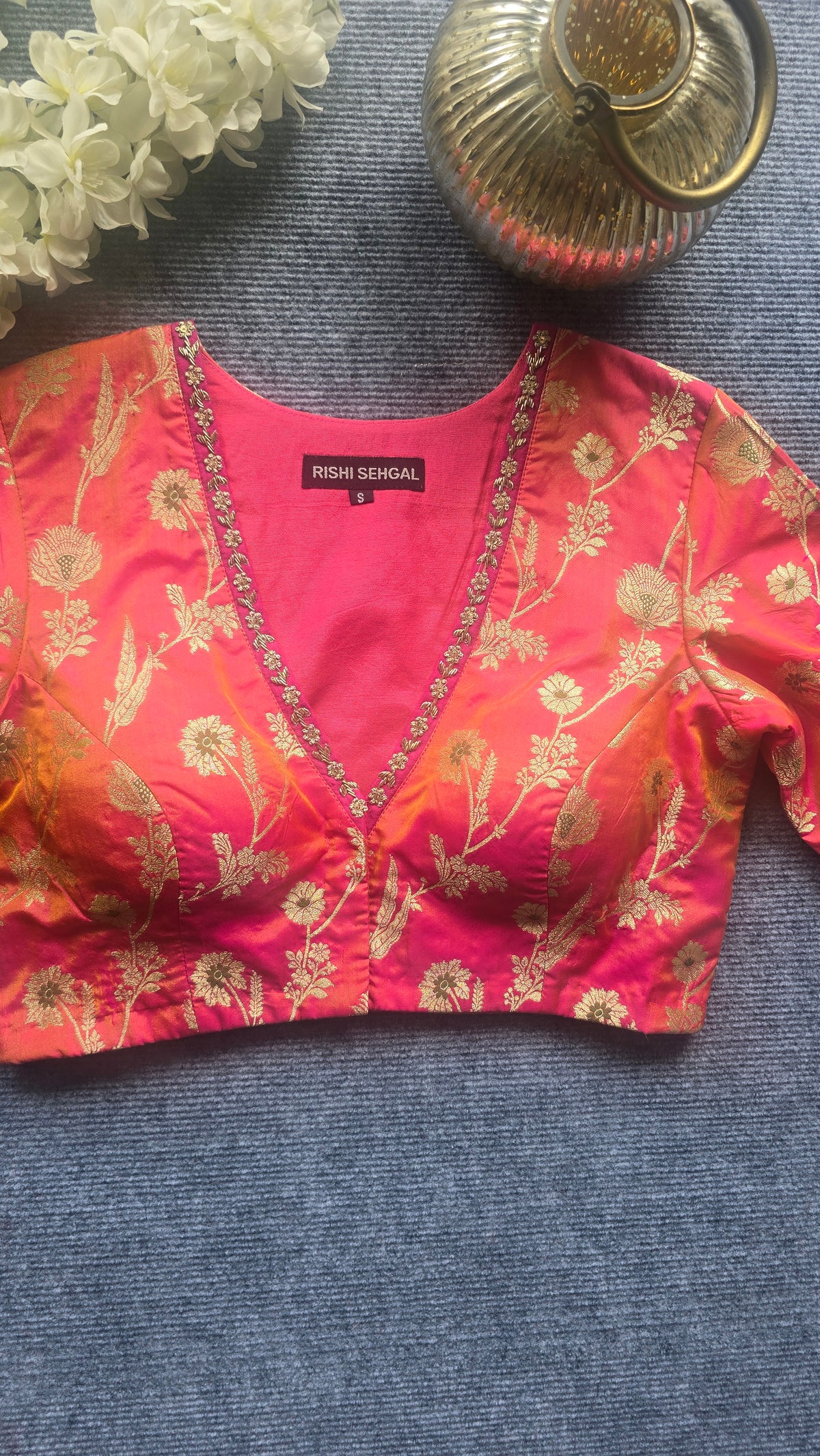 Pink Silk Brocade Embroidere Blouse