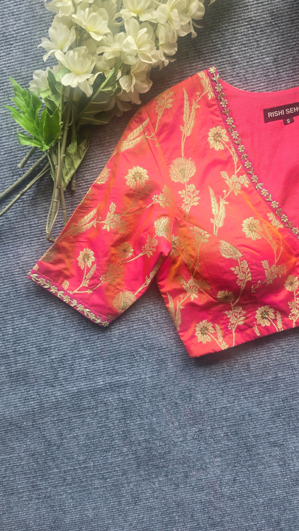 Pink Silk Brocade Embroidere Blouse