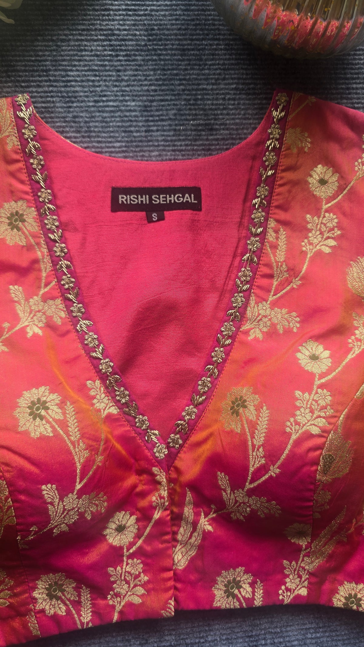Pink Silk Brocade Embroidere Blouse