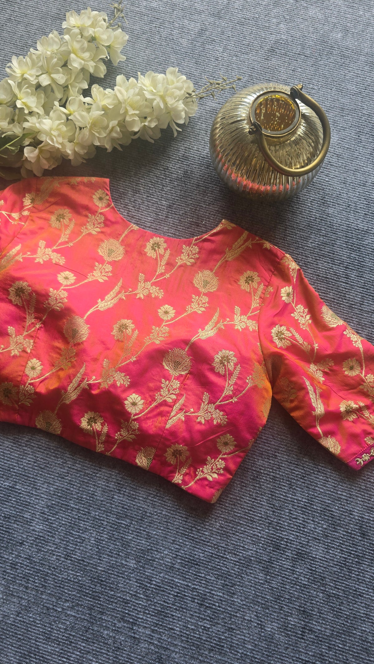 Pink Silk Brocade Embroidere Blouse