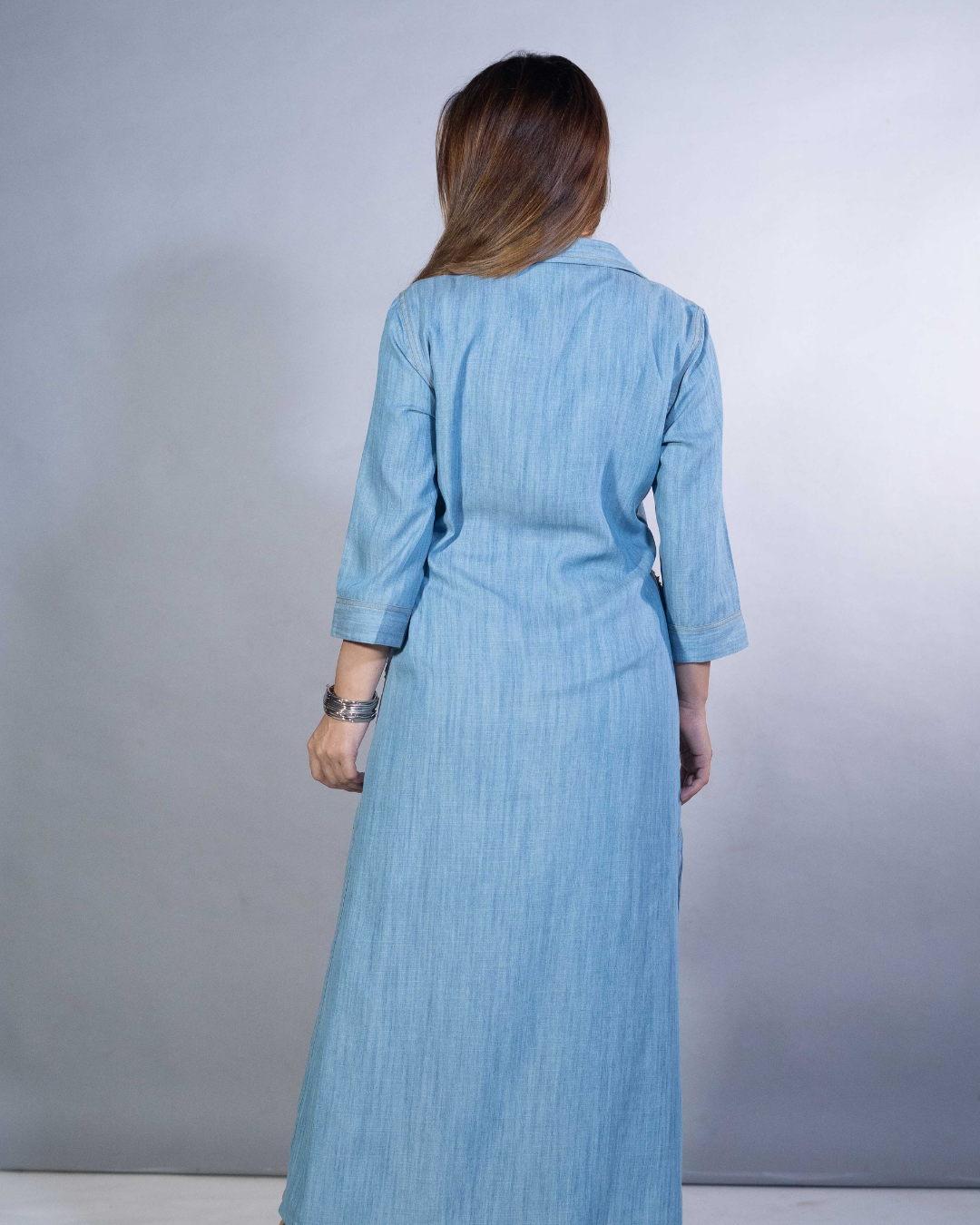 Denim Charm Hand-Embroidered Dress