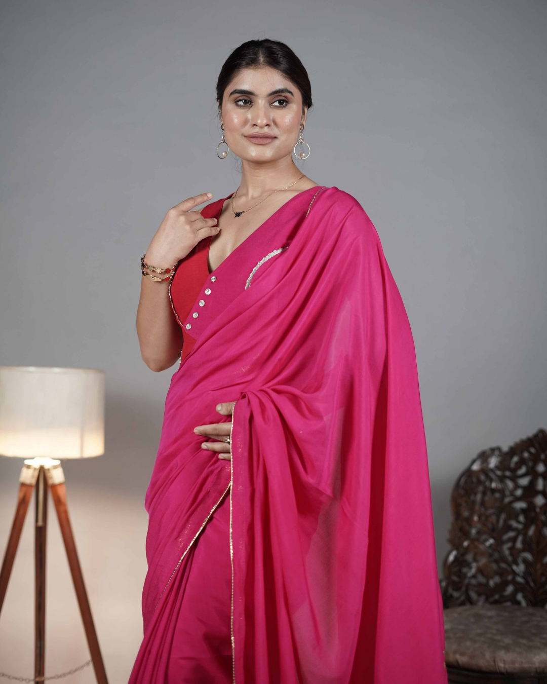 Red & Fuchsia Linen Waistcoat-Style Blouse