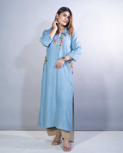 Denim Charm Hand-Embroidered Dress