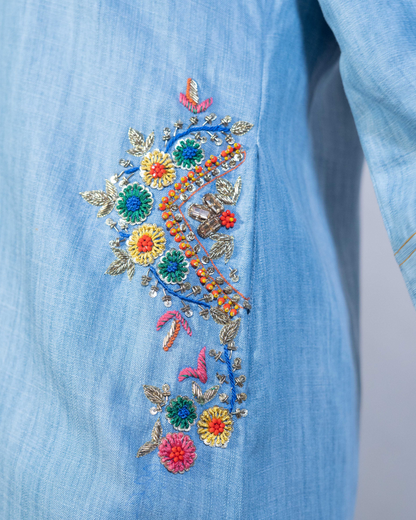 Denim Charm Hand-Embroidered Dress