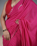 Red & Fuchsia Linen Waistcoat-Style Blouse