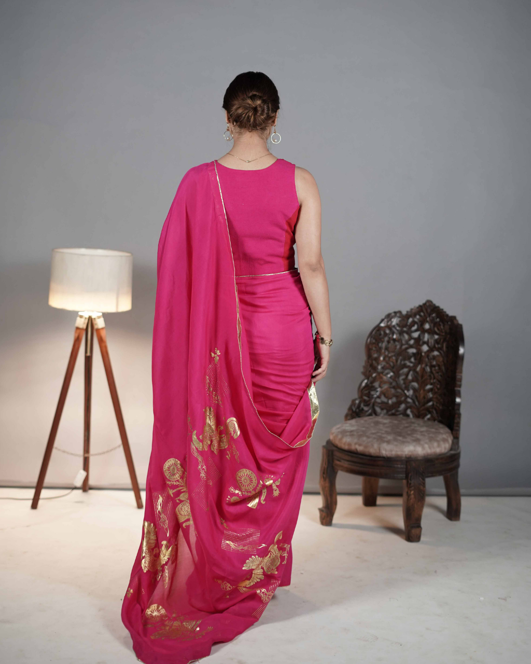 Red & Fuchsia Linen Waistcoat-Style Blouse