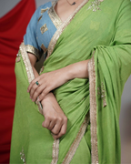 Green cotton georgette hand Embroidered saree gota detailing