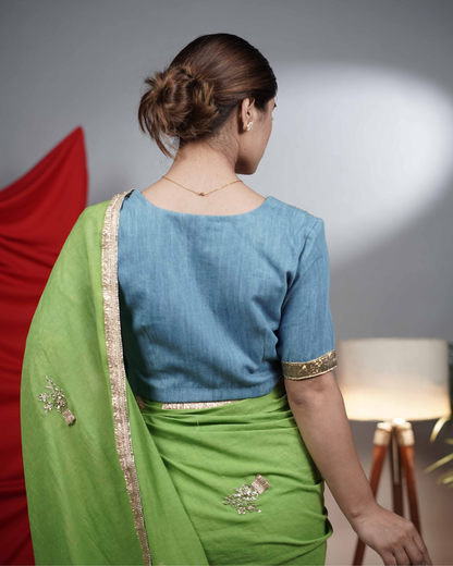 Green cotton georgette hand Embroidered saree gota detailing