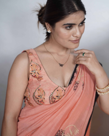 Cotton Handblock & Hand-Embroidered Blouse