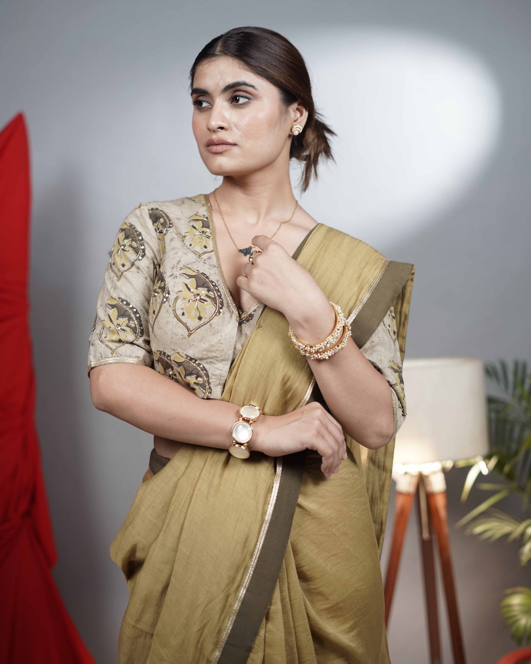 Mustard Yellow Chanderi Embroidered Saree