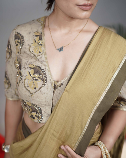 Mustard Yellow Chanderi Embroidered Saree