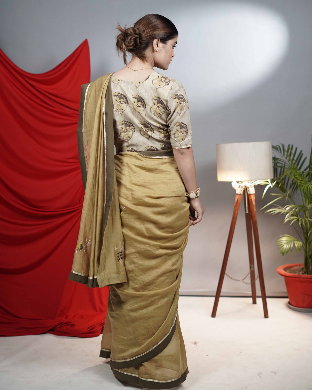 Mustard Yellow Chanderi Embroidered Saree