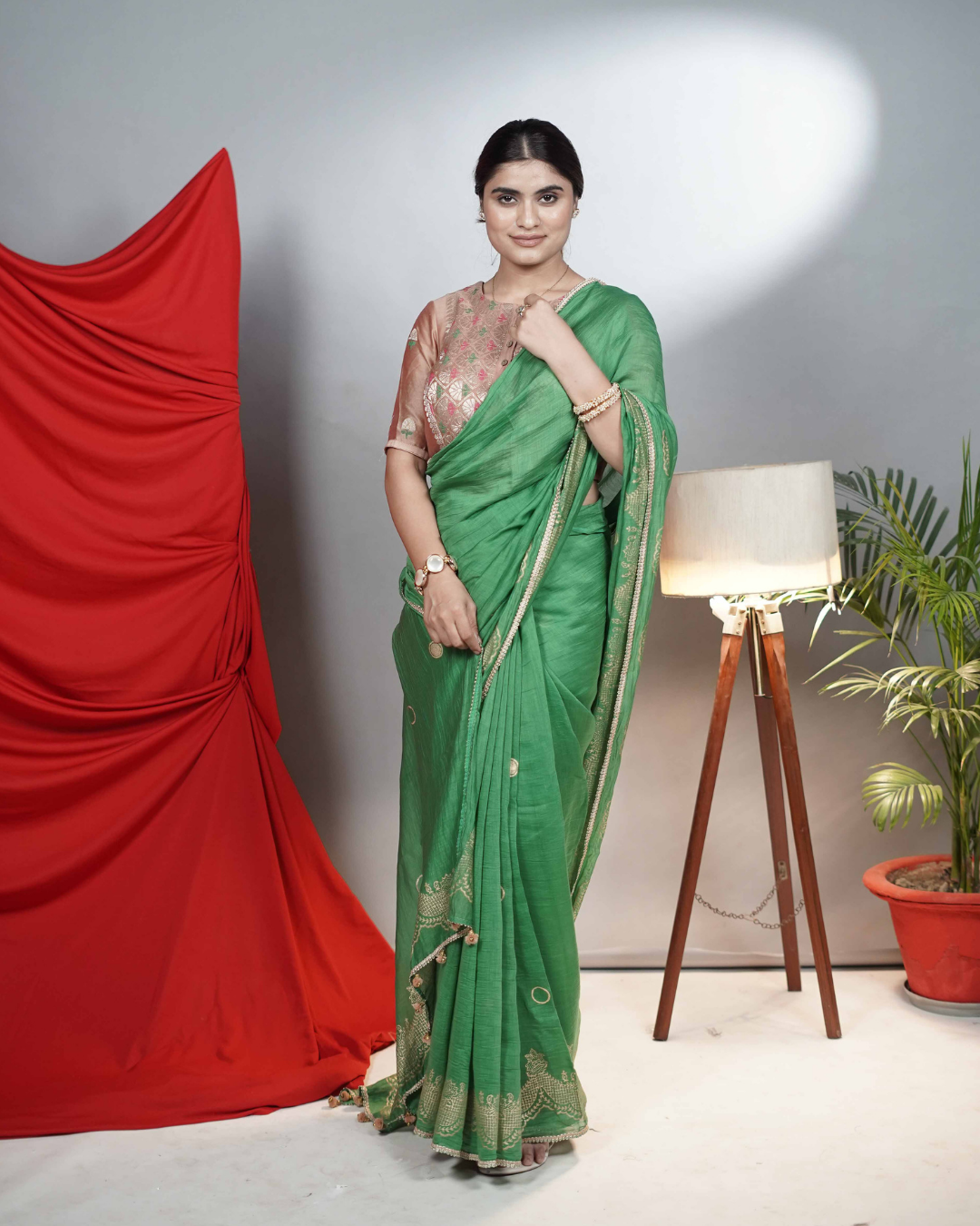 Green Handblock printed Saree