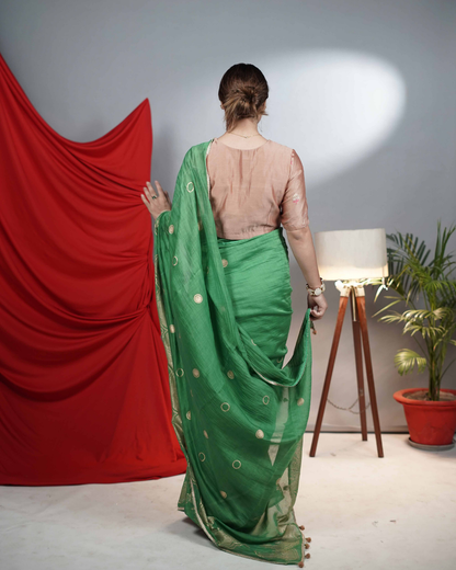 Green Handblock printed Saree
