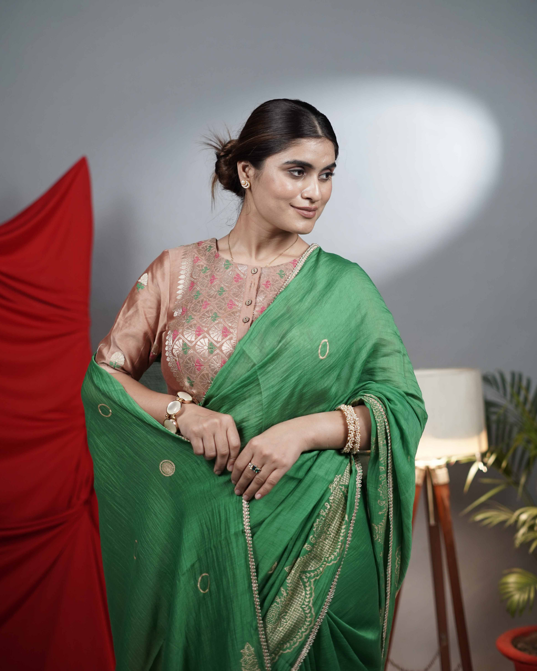 Green Handblock printed Saree