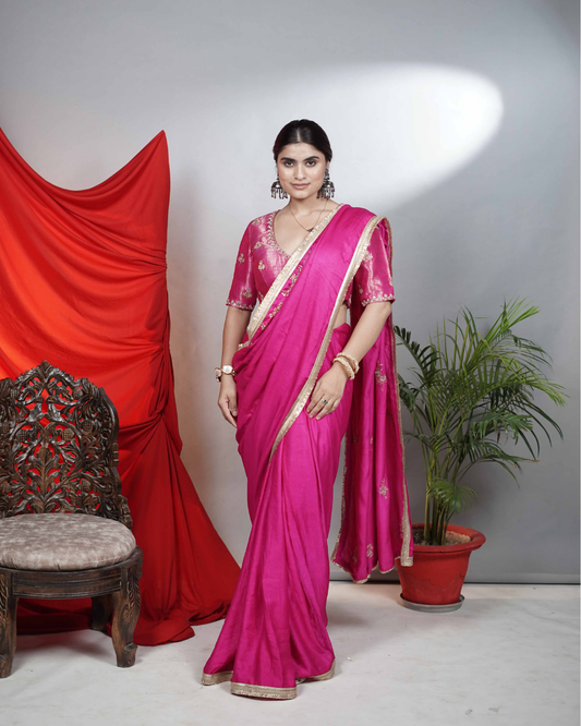 Gulabi Noor Hand-Embroidered Saree