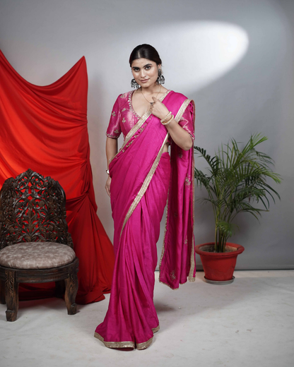 Gulabi Noor Hand-Embroidered Saree