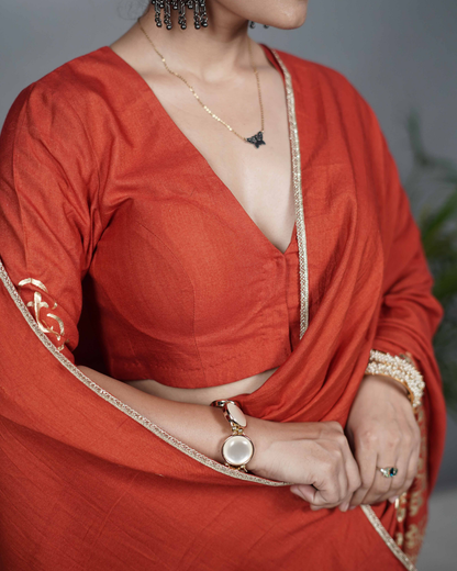 Rust Foil Print Saree